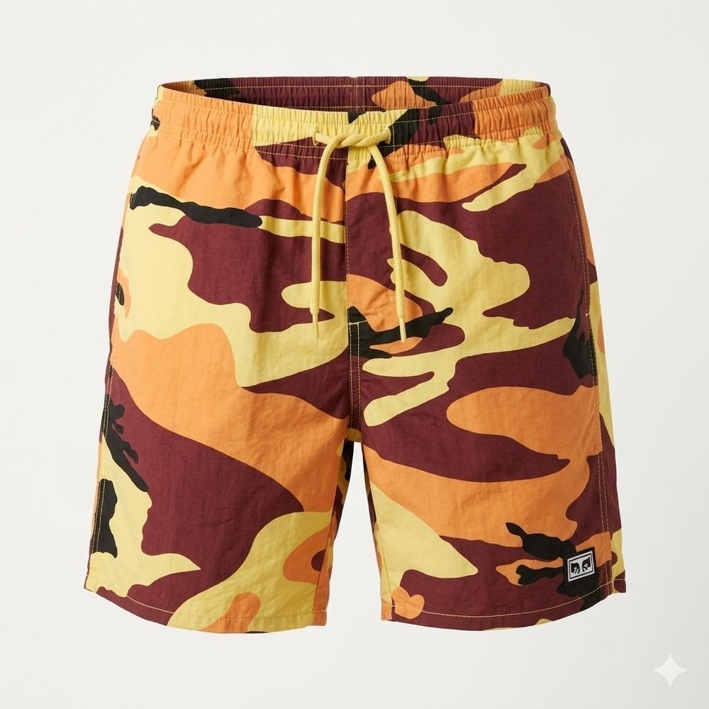 Obey Camo Shorts S Streetwear Cargo Yellow Orange Burgundy Abstract Camouflage